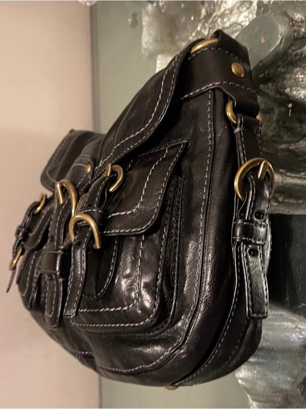 Coach Black Leather Shoulder Bag with Brass Hardware - Picture 4 of 8